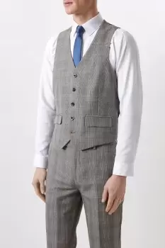 Image of Mens Slim Fit Neutral Check Suit Waistcoat