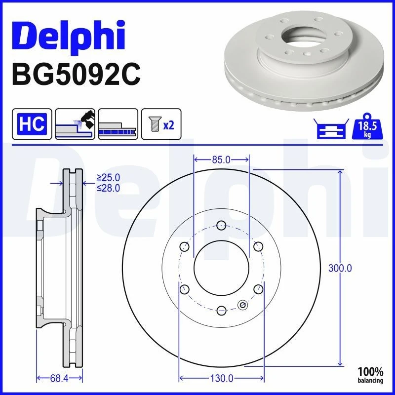 Image of DELPHI Brake disc DELPHI BG5092C