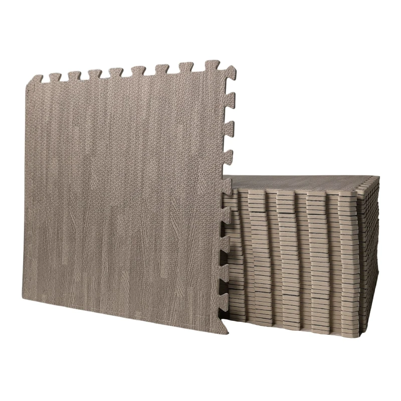 Image of 60cm x 60cm 8 Piece Eva Foam Protective Tile Floor Mats in Grey Wood Effect
