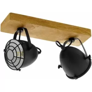 Image of Adjustable 2 Bulb Ceiling Spotlight Wood & Black Shade 40W E27 Kitchen Island