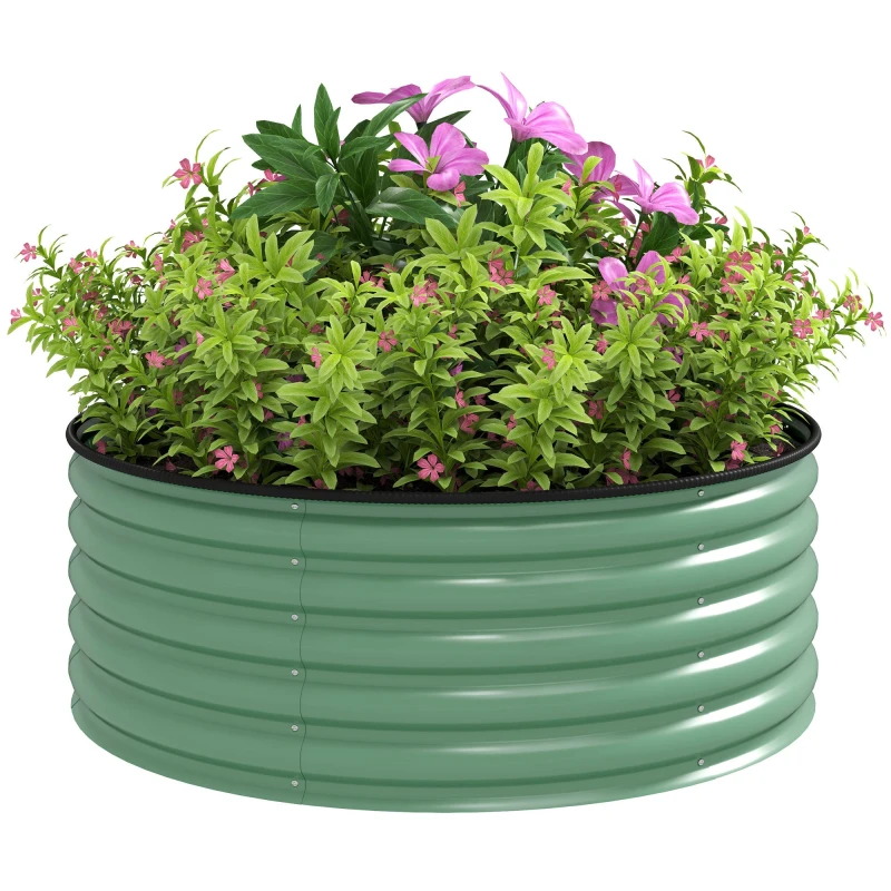 Image of Outsunny Outsunny Metal Garden Bed with Gloves, 120 x 120 x 43cm, Dark Grey Pale Green
