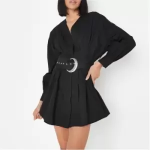 Missguided Buckle Belt Poplin Mini Dress - Black