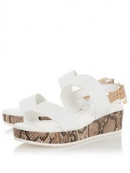 image of Dune London Lennie Mix Material Flatform Low Wedge Sandal - White Leather, Size 3, Women