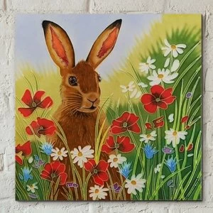 Image of Tile 8x8 Hare In Flowers By Judith Yates Wall Art