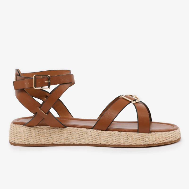 Image of Where's That From 'Sofia' Cross Over Buckle Strap Sandals Tan