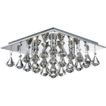 Image of Searchlight Hanna - 4 Light Square Ceiling Semi Flush Light Chrome with Pyramid Crystals, G9