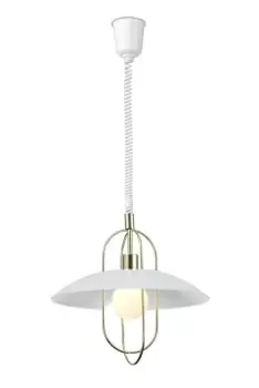 image of Riva Rise & Fall Dome Ceiling Pendant E27, Polished Brass, Opal White Glass Shade