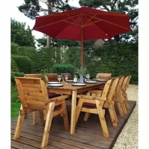 Image of Charles Taylor Eight Seater Rectangular Table Set with Parasol, Burgundy
