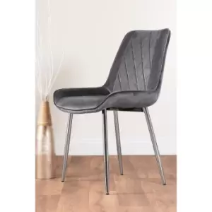 Image of Pesaro Grey Velvet Silver Leg Luxury Dining Chairs (Set of 2) - Silver