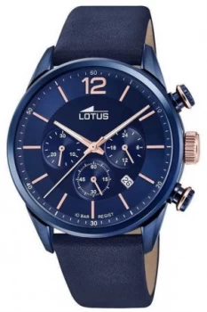 Image of Lotus Mens Blue Leather Strap Blue Chronograph Dial Watch