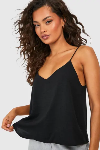 boohoo Basic Woven V Neck Cami Black