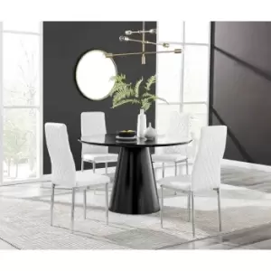 Image of Furniture Box Palma Black Semi Gloss Round Dining Table and 4 White Milan Chrome Leg Chairs
