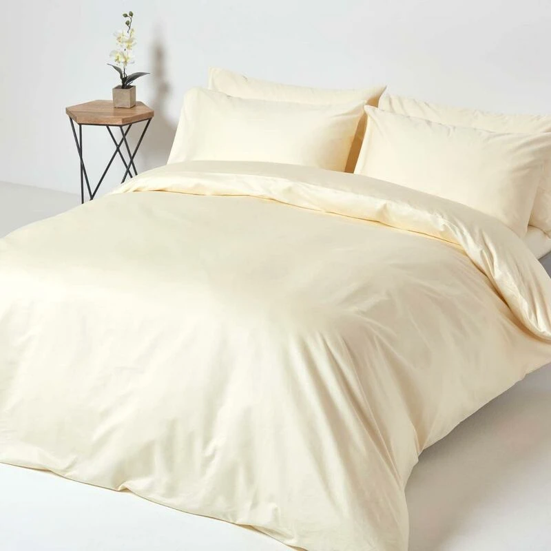 Image of Homescapes Cream Egyptian Cotton Duvet Cover With Pillowcases 1000 Tc, King
