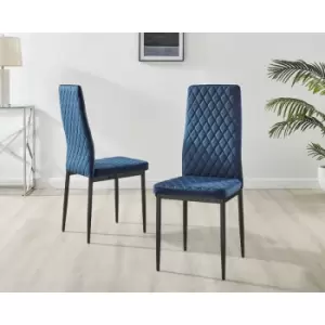 Image of Set of 4 Furniturebox Navy Blue Velvet Milan Dining Chairs With Black Legs