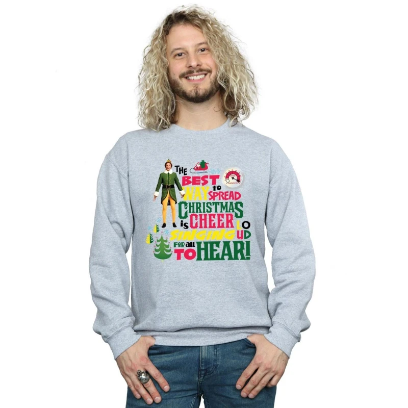 Image of Elf Elf Men Christmas Cheer Sweatshirt in Grey Size: Small Grey S Male 5057736087312