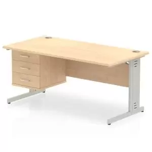 image of Impulse 1600 Rectangle Silver Cable Managed Leg Desk MAPLE 1 x 3