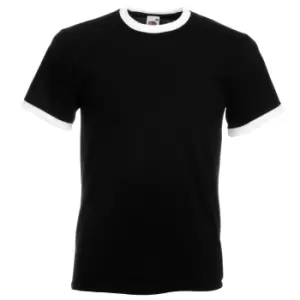 image of Fruit Of The Loom Mens Ringer Short Sleeve T-Shirt (2XL) (Black/White)