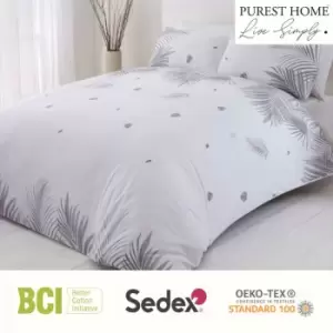 image of Home Tropics Palm Tree Leaves Grey Reversible Double Duvet Cover Set Bedding Set - Grey - Rapport