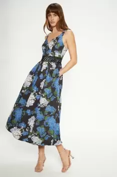 Image of Floral Printed Scuba Lace Detail Midi Dress