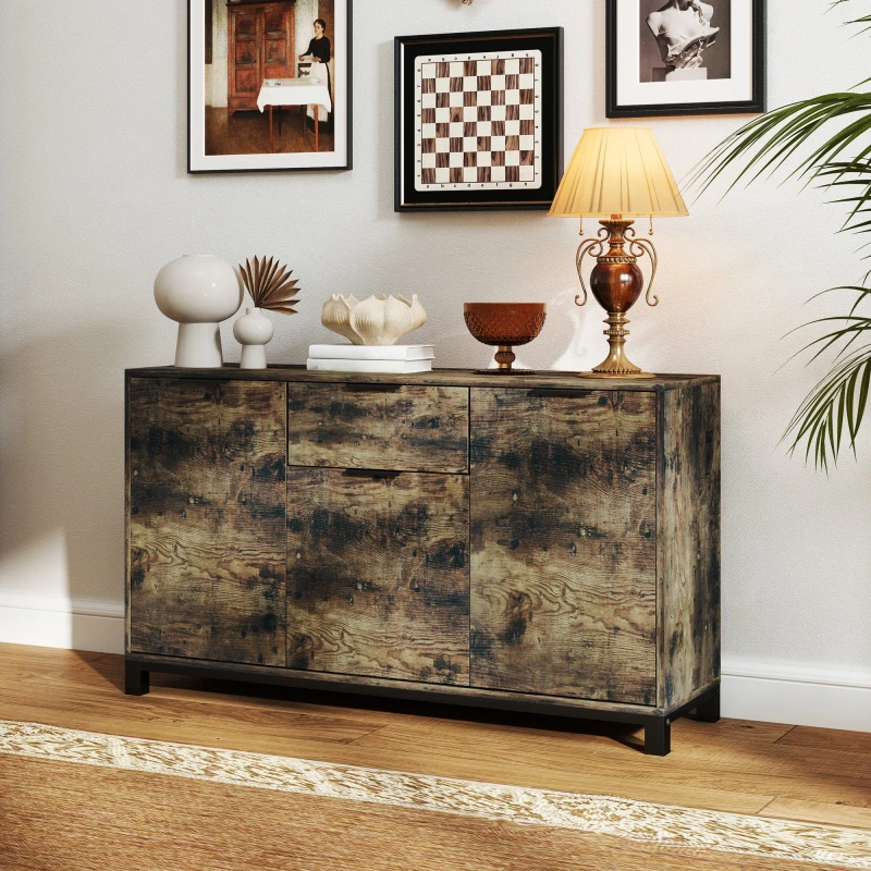 Image of HOMCOM Sideboard, Industrial Storage Cabinet for Living Room, Rustic Brown Brown