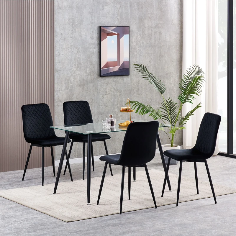 Image of MCC DIRECT Set of 4 Designer Velvet Fabric Dining Chairs Metal Legs Lexi Chairs BLACK LX0404