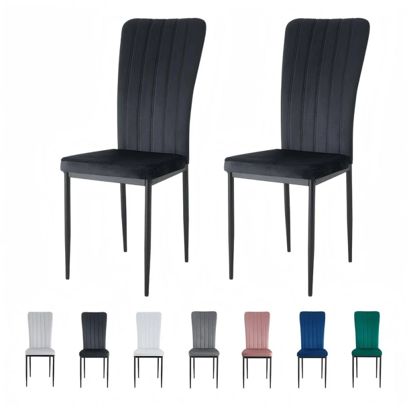 Image of MCC Elle Velvet Effect Set Of 2 Dining Chairs Black ELLEBLACK