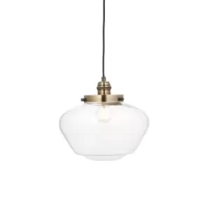 Image of Antique Brass Ceiling Pendant Light Clear Glass Shade Hanging Lighting Fixture