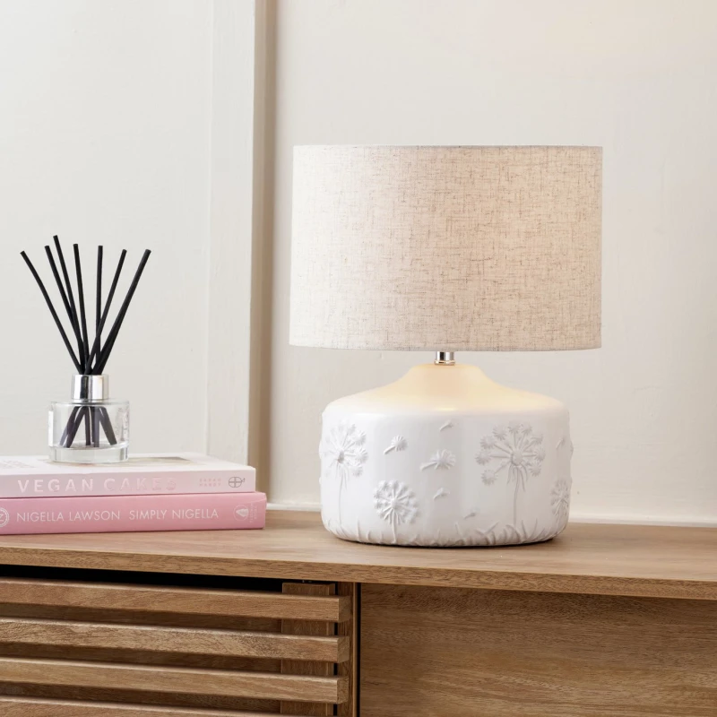 Image of Pacific Pacific Flora Ceramic Small Table Lamp - White