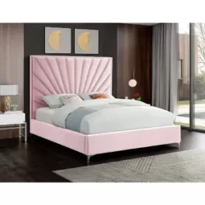 Image of Envisage Trade - Errence Upholstered Beds - Plush Velvet, King Size Frame, Pink - Pink