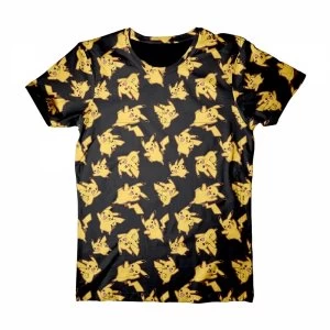 Image of Pokemon Pikachu All-Over Print Large T-Shirt - Black/Yellow