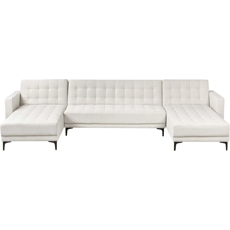 Image of Beliani Modular U-Shape Sofa Bed 5 Seater Aberdeen Fabric Off-White