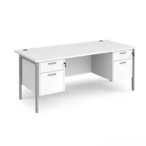 image of Office Desk Rectangular Desk 1800mm With Double Pedestal White Top With Silver Frame 800mm Depth Maestro 25 MH18P22SWH