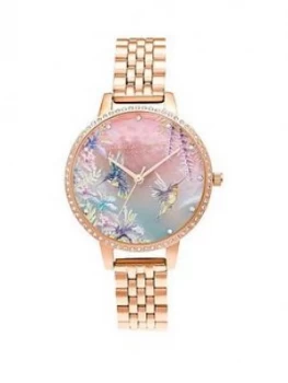 Image of Olivia Burton Painterly Prints Sparkle Hummingbird Rose Gold Bracelet