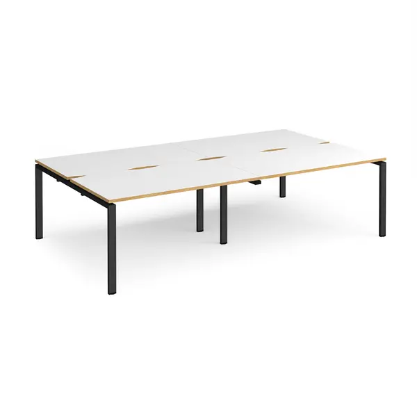 Image of Adapt 4 Person Cluster Bench Black Frame Office Desking - 2800mmx1600mm - White Oak