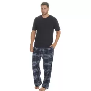Image of Embargo Mens Check Short Sleeve Pyjama Set (L) (Navy)