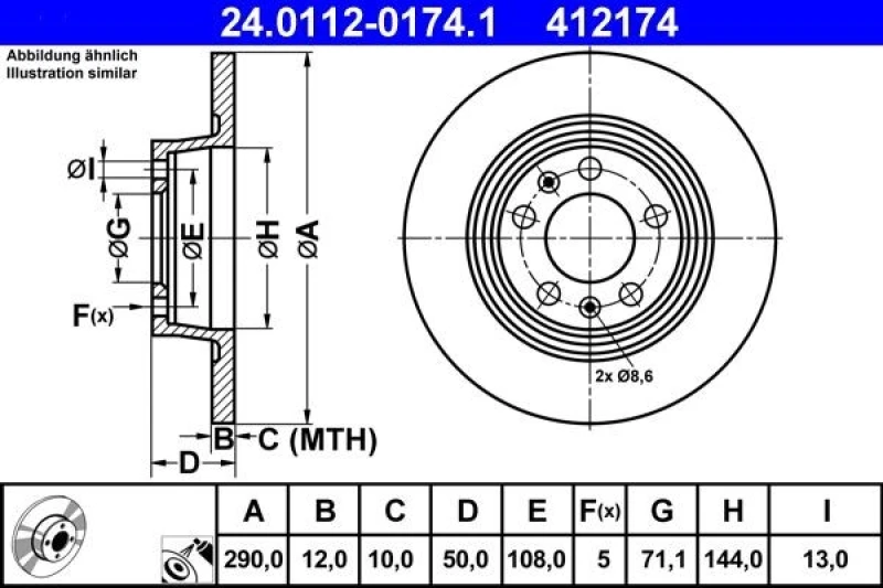 Image of ATE 24.0112-0174.1 Brake disc solid, Coated Brake Disc (82)