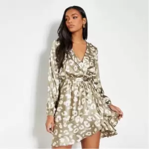 Image of I Saw It First Animal Print Wrap Front Mini Dress - Green