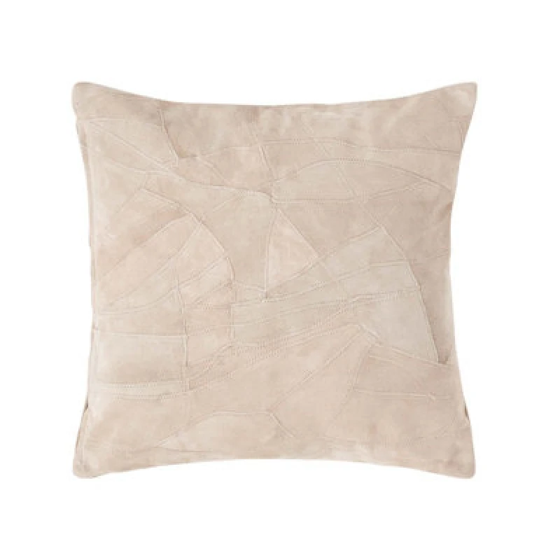 Image of Homescapes Real Leather Suede Cushion with Feather Filling Cream