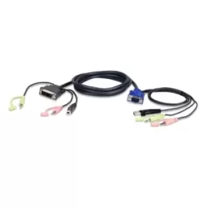 ATEN 2L-7DX2U video cable adapter 1.8 m VGA (D-Sub) + 3.5mm + USB Type-A DVI-I + 3.5mm + USB Type-B Black Green Pink