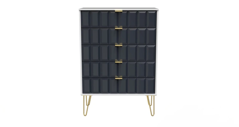 Image of Bologna Ready Assembled Matt Indigo & White 5 Drawer Wide Chest (H)1075mm (W)765mm (D)415mm