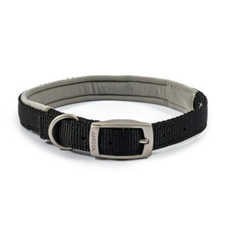 Image of Ancol Viva Padded Soft Touch Weather Proof Buckle Collar In Black, Fits Neck 45-54 Cm, Size 6