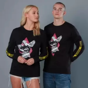 Image of Yellow Warning Sleeve Unisex Birds of Prey Sweatshirt - Black - M
