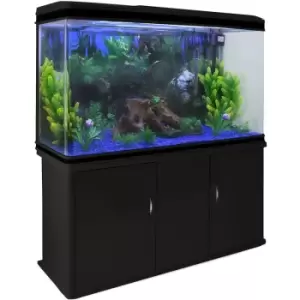 image of Monstershop - Aquarium Fish Tank & Cabinet with Complete Starter Kit - Black Tank & Blue Gravel - Black