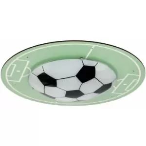 image of Loops - Flush Ceiling Light Green White Shade Design 'Soccer' Satin Glass Bulb E27 1x60W