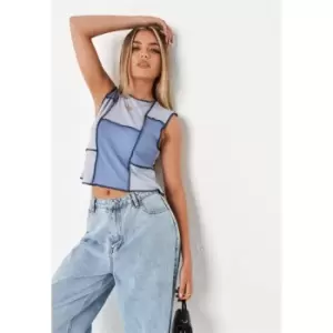 image of Missguided Patchwork Exposed Seam Vest - Blue