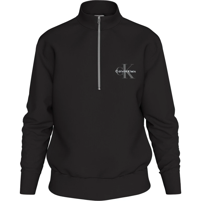 Image of Calvin Klein Jeans Mens CKJ Monogram Quarter-Zip Fleece Black UB1 male S