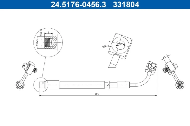 Image of ATE 24.5176-0456.3 Brake Hose with banjo bolt Brake Hose (83)