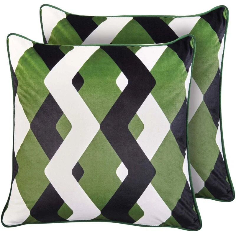 Image of Beliani Set Of 2 Outdoor Cushions Sway Geometric Pattern 45 X 45cm Multicolour