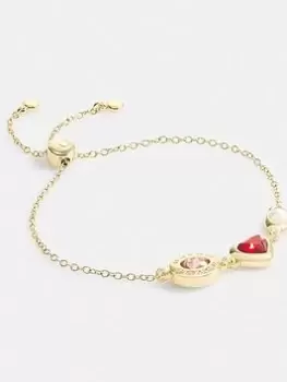 Image of Coach C Stone And Heart Slider Bracelet - Gold/Red