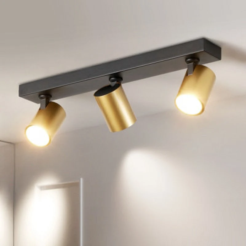 Image of Harper Living 3-Way Adjustable Ceiling Spotlights, Gu10 Track Lighting Kit With Rotatable Heads, Matt Black & Gold